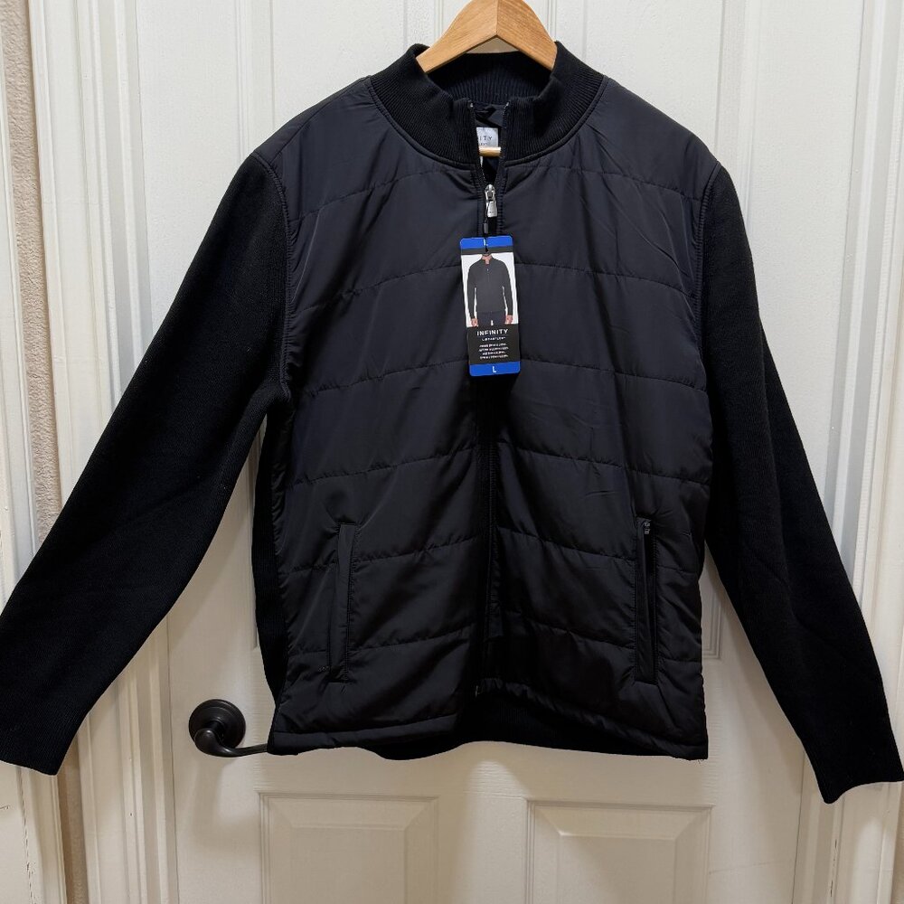 Infinity Men's Linearflex Quilted Sweater Knit Jacket Size L Black Lightweight